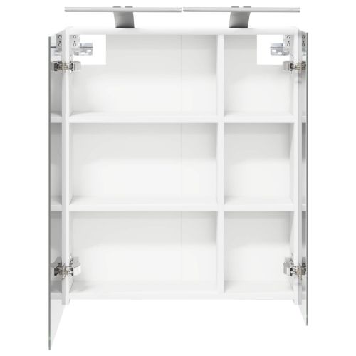 Шкаф с огледало за баня Бяло 60 x 14,5 x 70 см Инженерно дърво