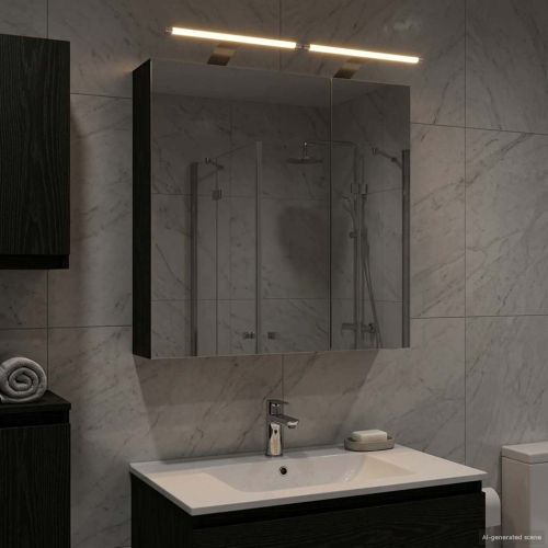 Шкаф с огледало за баня с рафт Черния дъб 60 x 14,5 x 70 см