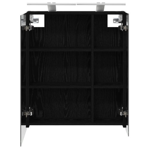 Шкаф с огледало за баня с рафт Черния дъб 60 x 14,5 x 70 см