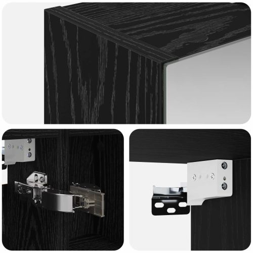 Шкаф с огледало за баня с рафт Черния дъб 60 x 14,5 x 70 см