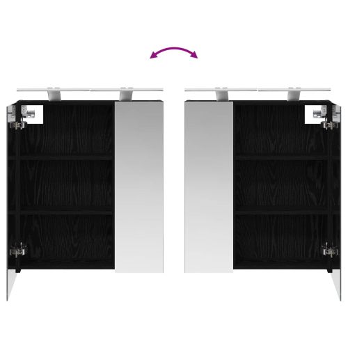 Шкаф с огледало за баня с рафт Черния дъб 60 x 14,5 x 70 см