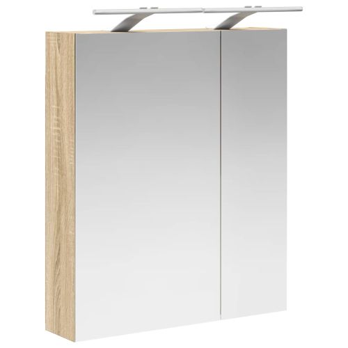 Шкаф с огледало за баня с рафт Сонома дъб 60 x 14,5 x 70 см
