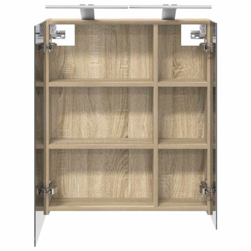 Шкаф с огледало за баня с рафт Сонома дъб 60 x 14,5 x 70 см