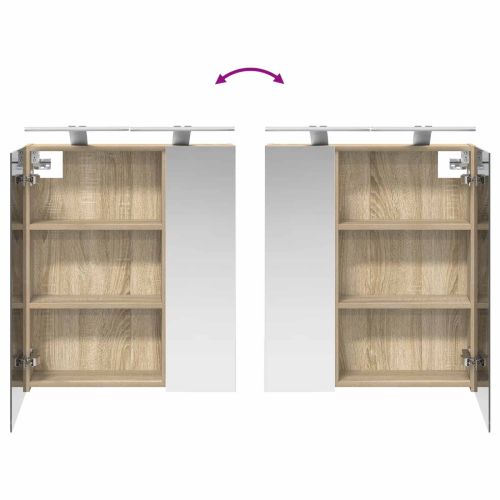 Шкаф с огледало за баня с рафт Сонома дъб 60 x 14,5 x 70 см