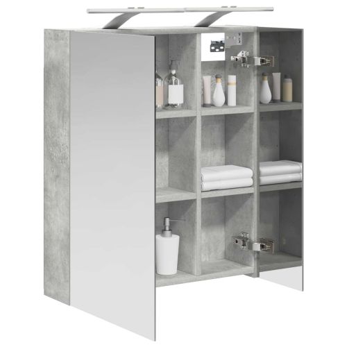 Шкаф с огледало за баня с рафт Циментено сиво 60 x 14,5 x 70 см