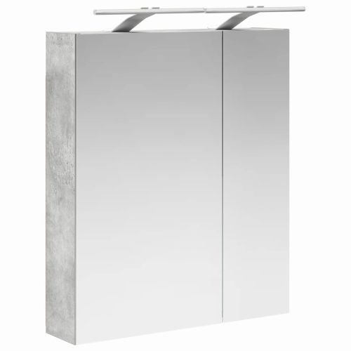 Шкаф с огледало за баня с рафт Циментено сиво 60 x 14,5 x 70 см