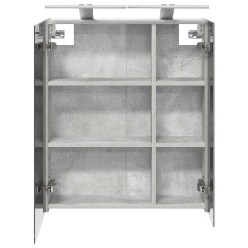 Шкаф с огледало за баня с рафт Циментено сиво 60 x 14,5 x 70 см