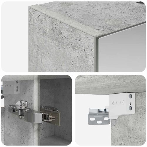 Шкаф с огледало за баня с рафт Циментено сиво 60 x 14,5 x 70 см