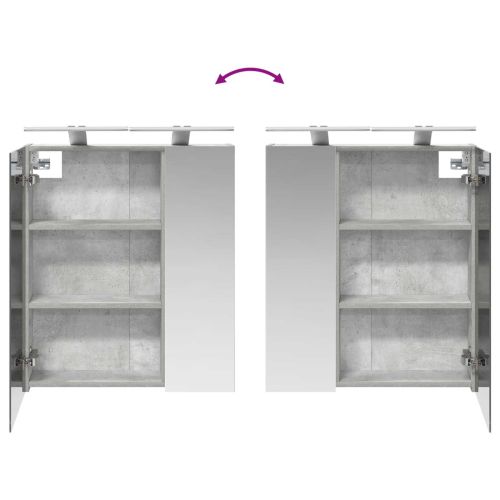 Шкаф с огледало за баня с рафт Циментено сиво 60 x 14,5 x 70 см