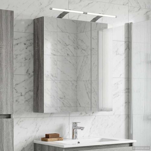 Шкаф с огледало за баня с рафт Сив Сонома 60 x 14,5 x 70 см