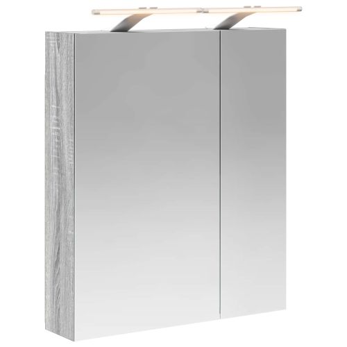 Шкаф с огледало за баня с рафт Сив Сонома 60 x 14,5 x 70 см