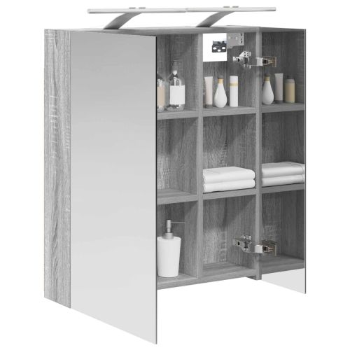 Шкаф с огледало за баня с рафт Сив Сонома 60 x 14,5 x 70 см