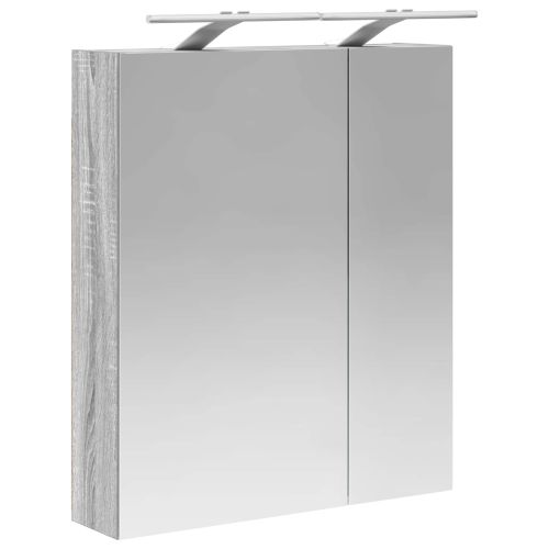 Шкаф с огледало за баня с рафт Сив Сонома 60 x 14,5 x 70 см