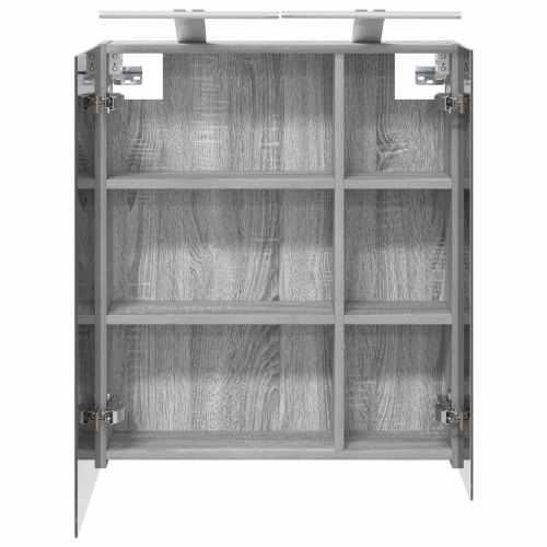 Шкаф с огледало за баня с рафт Сив Сонома 60 x 14,5 x 70 см