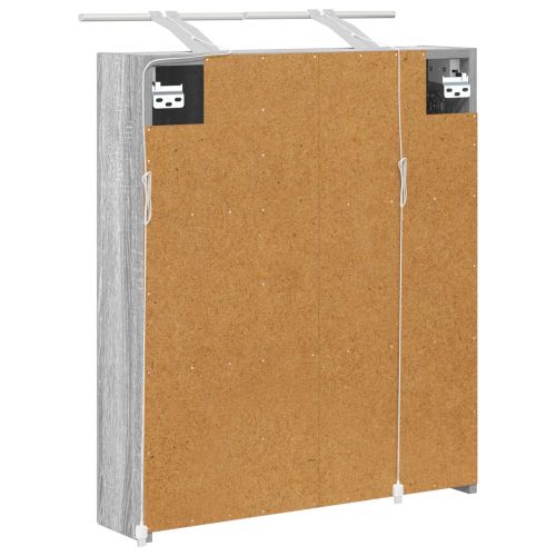 Шкаф с огледало за баня с рафт Сив Сонома 60 x 14,5 x 70 см