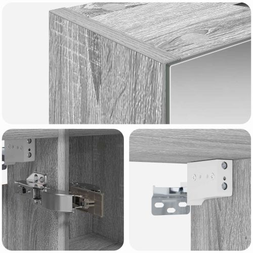 Шкаф с огледало за баня с рафт Сив Сонома 60 x 14,5 x 70 см