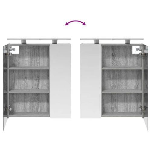 Шкаф с огледало за баня с рафт Сив Сонома 60 x 14,5 x 70 см