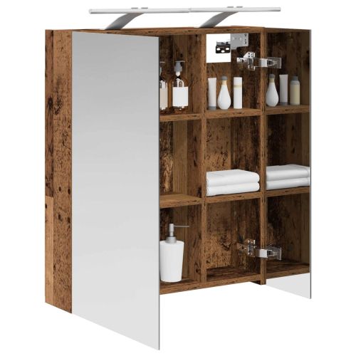 Шкаф с огледало за баня с рафт Старо дърво 60 x 14,5 x 70 см