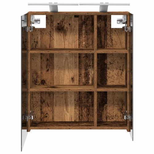 Шкаф с огледало за баня с рафт Старо дърво 60 x 14,5 x 70 см