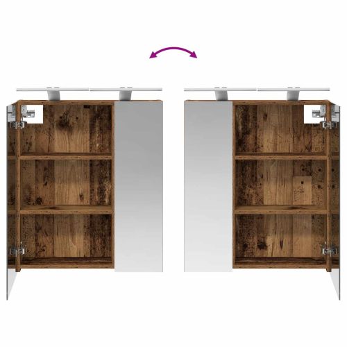 Шкаф с огледало за баня с рафт Старо дърво 60 x 14,5 x 70 см