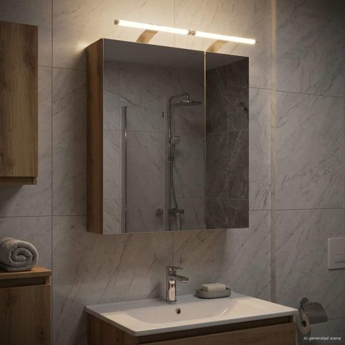 Шкаф с огледало за баня с рафт Дъб Артизан 60 x 14,5 x 70 см