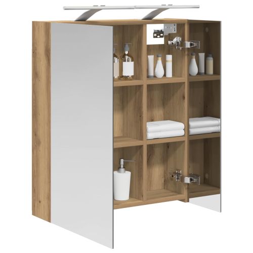 Шкаф с огледало за баня с рафт Дъб Артизан 60 x 14,5 x 70 см