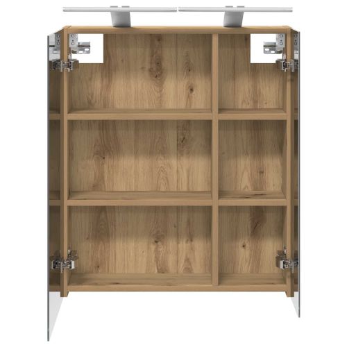 Шкаф с огледало за баня с рафт Дъб Артизан 60 x 14,5 x 70 см