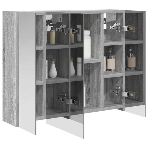 Шкаф с огледало за баня Сив Сонома 60 x 14,5 x 50 см