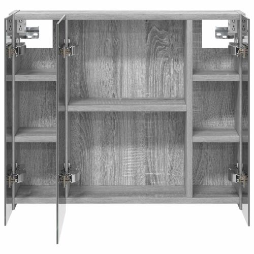Шкаф с огледало за баня Сив Сонома 60 x 14,5 x 50 см