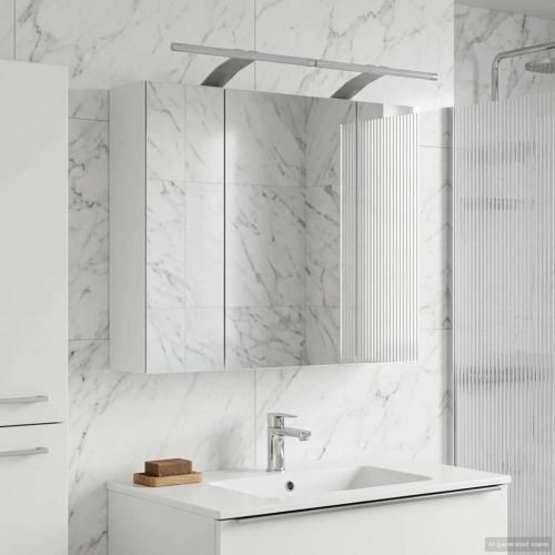Шкаф с огледало за баня Бяло 60 x 14,5 x 50 см Инженерно дърво