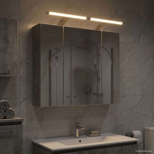 Шкаф с огледало за баня Циментено сиво 60 x 14,5 x 50 см