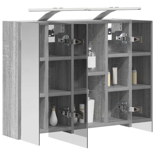 Шкаф с огледало за баня Сив Сонома 60 x 14,5 x 50 см