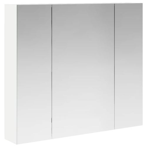 Шкаф с огледало за баня Бяло 80 x 14.5 x 70 см Инженерно дърво