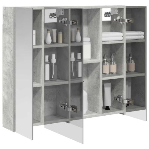 Шкаф с огледало за баня с рафт Циментено сиво 80 x 14.5 x 70 см
