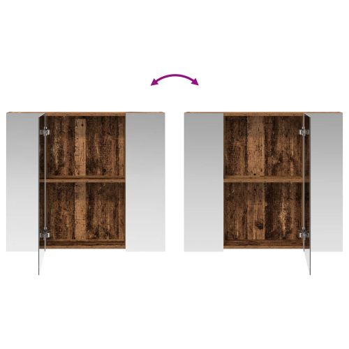 Шкаф с огледало за баня с рафт Старо дърво 80 x 14.5 x 70 см