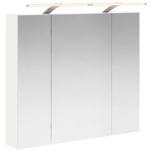 Шкаф с огледало за баня Бяло 80 x 14.5 x 70 см Инженерно дърво
