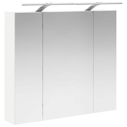 Шкаф с огледало за баня Бяло 80 x 14.5 x 70 см Инженерно дърво