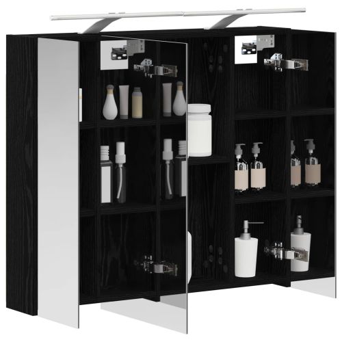 Шкаф с огледало за баня с рафт Черния дъб 80 x 14.5 x 70 см