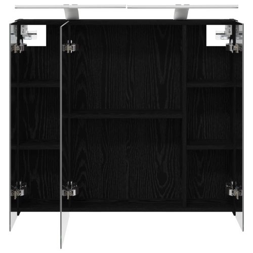 Шкаф с огледало за баня с рафт Черния дъб 80 x 14.5 x 70 см