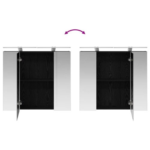 Шкаф с огледало за баня с рафт Черния дъб 80 x 14.5 x 70 см
