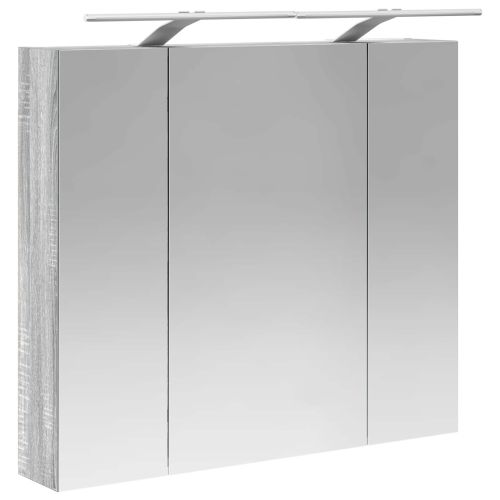 Шкаф с огледало за баня с рафт Сив Сонома 80 x 14.5 x 70 см