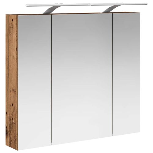 Шкаф с огледало за баня с рафт Старо дърво 80 x 14.5 x 70 см