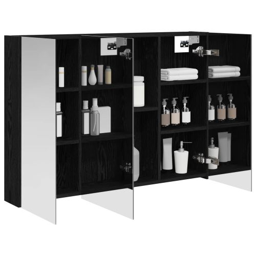 Шкаф с огледало за баня с рафт Черния дъб 100 x 14,5 x 70 см