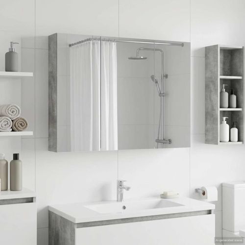Шкаф с огледало за баня Циментено сиво 100 x 14,5 x 70 см