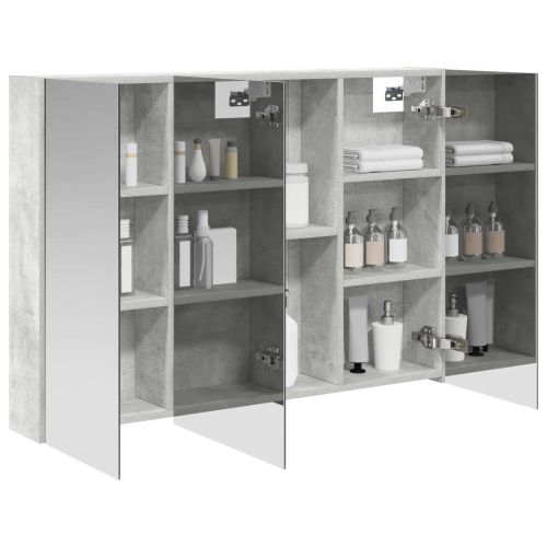 Шкаф с огледало за баня Циментено сиво 100 x 14,5 x 70 см
