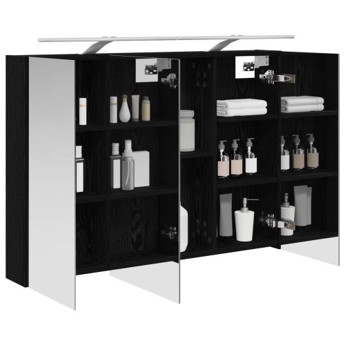 Шкаф с огледало за баня с рафт Черния дъб 100 x 14,5 x 70 см