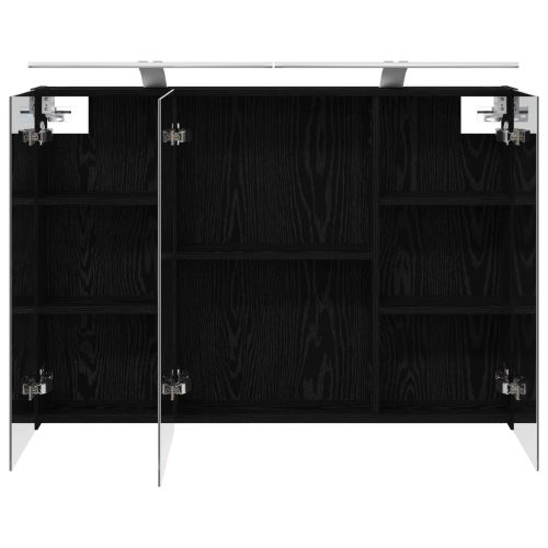 Шкаф с огледало за баня с рафт Черния дъб 100 x 14,5 x 70 см