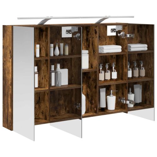 Шкаф с огледало за баня с рафт Димян дъб 100 x 14,5 x 70 см