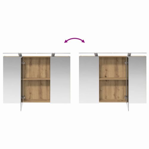 Шкаф с огледало за баня с рафт Дъб Артизан 100 x 14,5 x 70 см