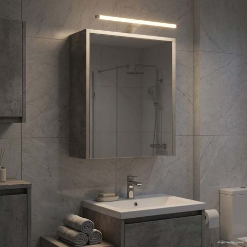 Шкаф с огледало за баня с рафт Циментено сиво 43 x 16 x 62.5 см